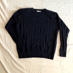 Alfred Dunner Men's Sweater Medium Navy Blue Acrylic Warm Ribbed Knit Pullover